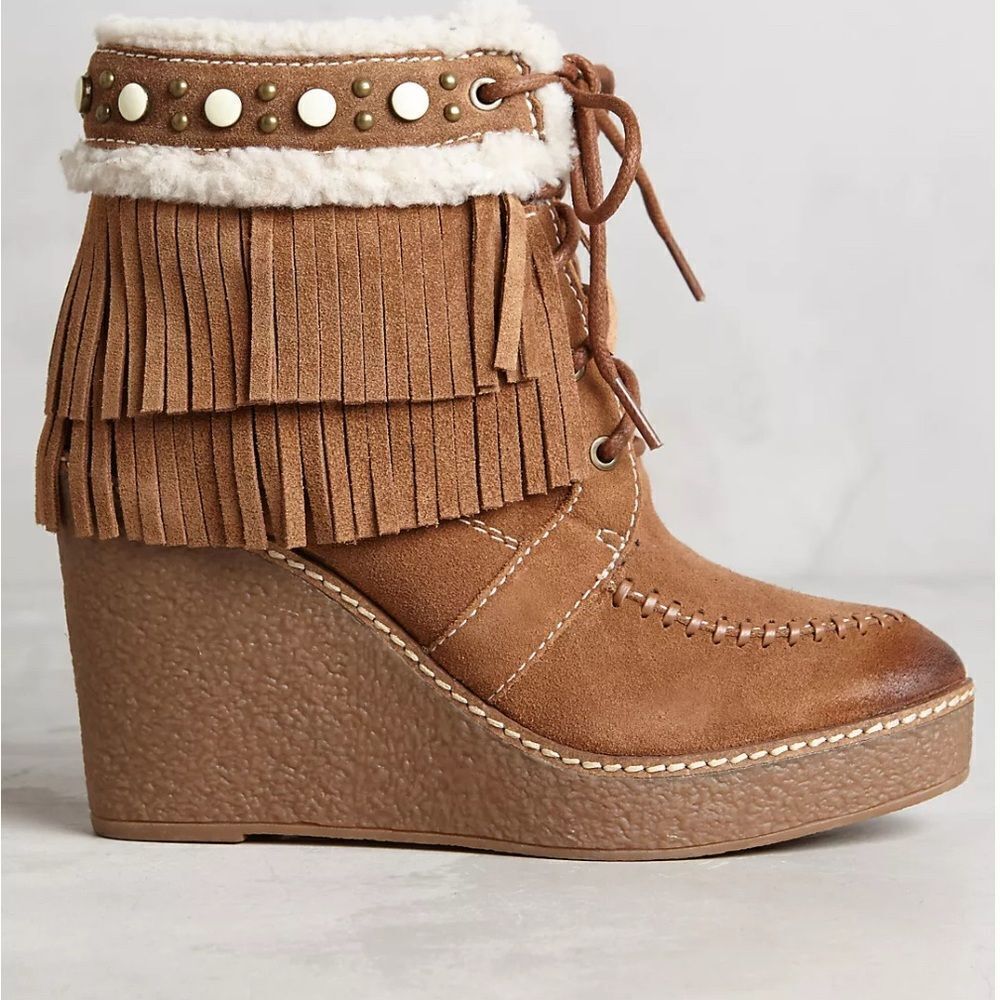 Anthropologie Sam Edelman Kemper brown Booties with boho festival fringe 10